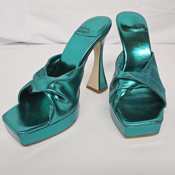 Jeffrey Campbell Hollyweird Platform Metallic Shine Heels In Emerald Size 7 - Picture 2 of 9